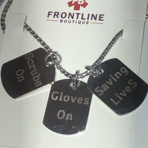 Frontline Boutique Silver Tone Scrubs On Gloves On Saving Lives Necklace